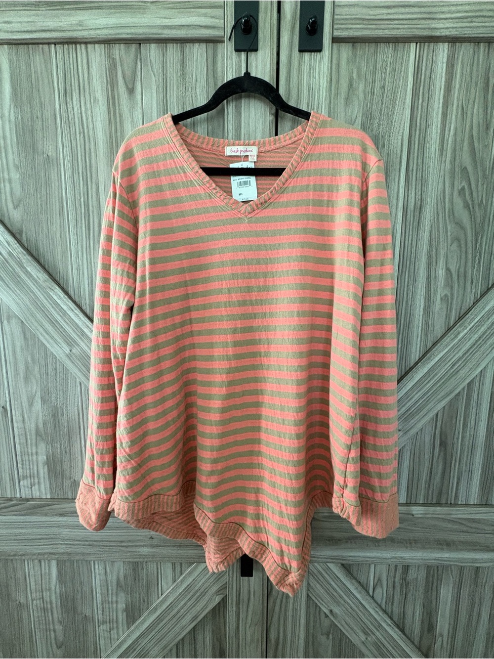 Fresh Produce Soft Pink and Beige Striped V-Neck Pullover